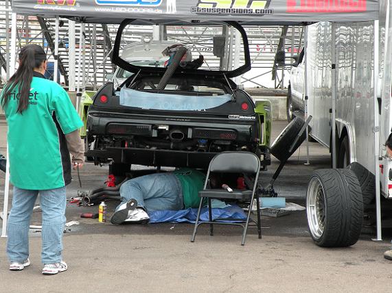 Factor X Racing works on their 750hp NSX before the drag race event.