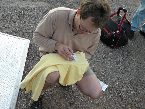Between sessions of setting track records in TT, Doug Evans uses sewing as a way of relaxing.